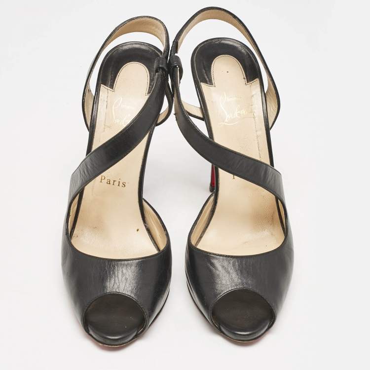 Pre Owned Christian Louboutin Black Leather Viveka Cross Strap Platform Sandals Size 39.5
