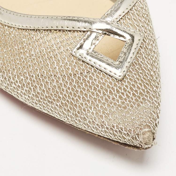 Pre Owned Christian Louboutin Gold Metallic Mesh and Leather Ballet Flats Size 37