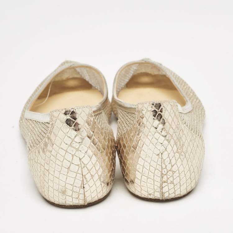 Pre Owned Christian Louboutin Gold Metallic Mesh and Leather Ballet Flats Size 37