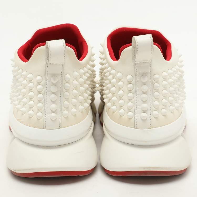 Pre Owned Christian Louboutin White Neoprene Spike Sock Slip On Platform Sneakers Size 39.5