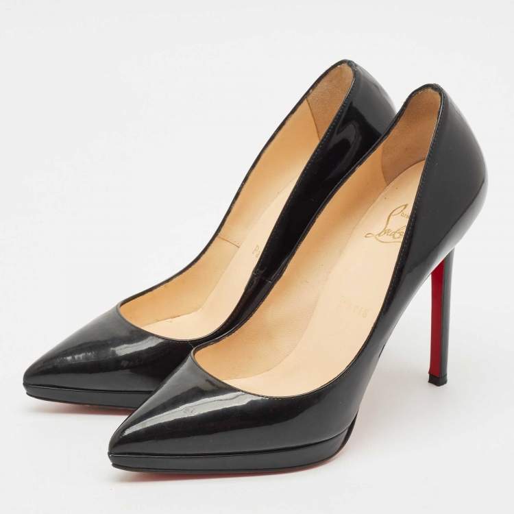 Pre Owned Christian Louboutin Black Patent Leather Pigalle Plato Pointed Toe Pumps Size 38