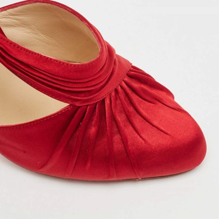Pre Owned Christian Louboutin Red Satin Drapinight Pumps Size 37.5