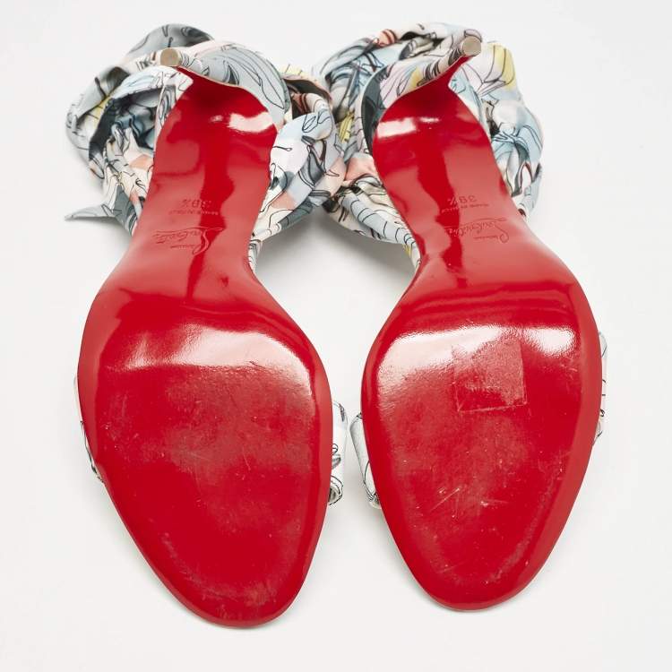 Pre Owned Christian Louboutin Multicolor Printed Satin Du Dessert Sandals Size 39.5