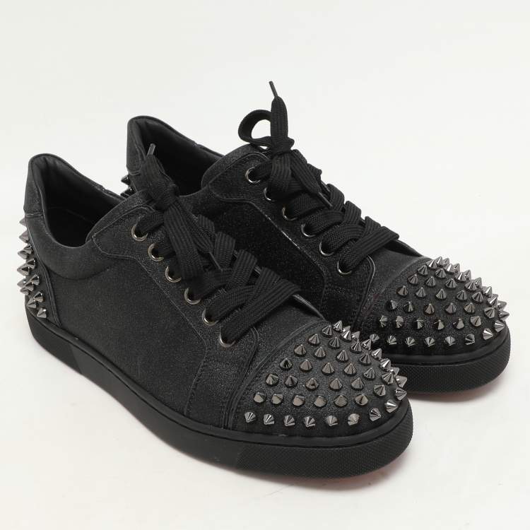 Pre Owned Christian Louboutin Black Glitter Vieira 2 Low Top Sneakers Size 37