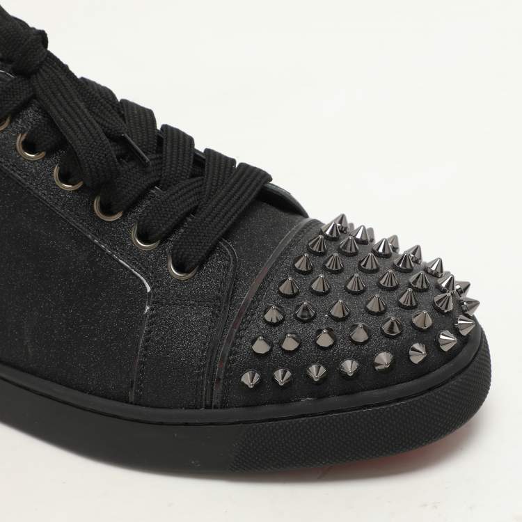Pre Owned Christian Louboutin Black Glitter Vieira 2 Low Top Sneakers Size 37