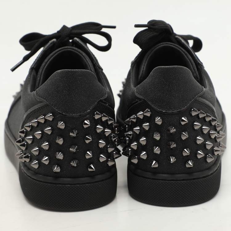 Pre Owned Christian Louboutin Black Glitter Vieira 2 Low Top Sneakers Size 37