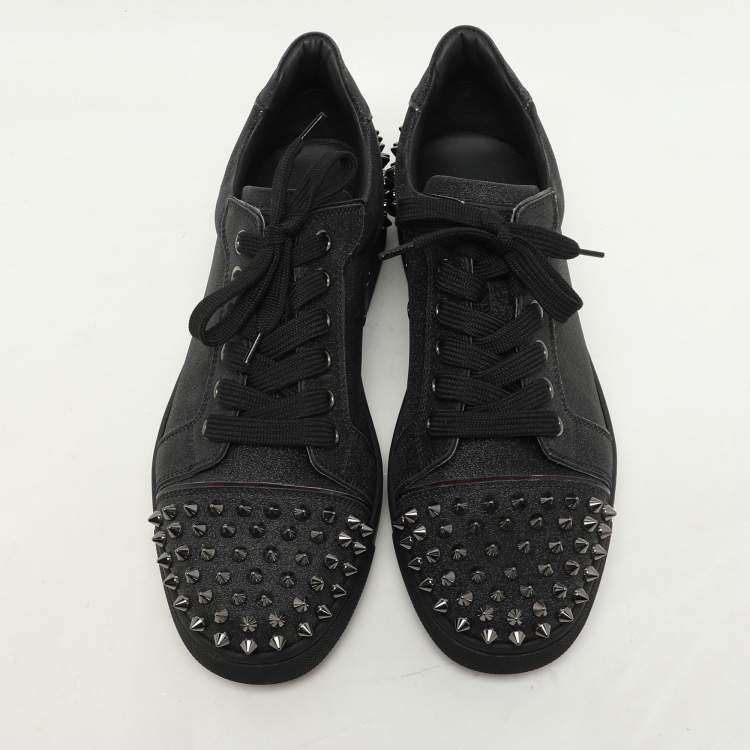 Pre Owned Christian Louboutin Black Glitter Vieira 2 Low Top Sneakers Size 37