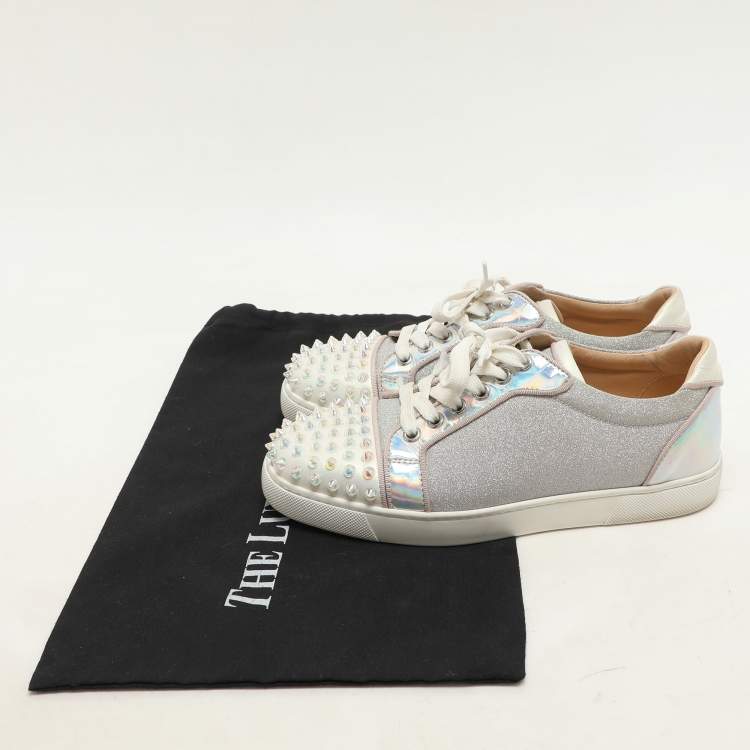 Pre Owned Christian Louboutin Multicolor Iridescent Glitter and Leather Vieira Spike Orlato Low Top Sneakers Size 37.5