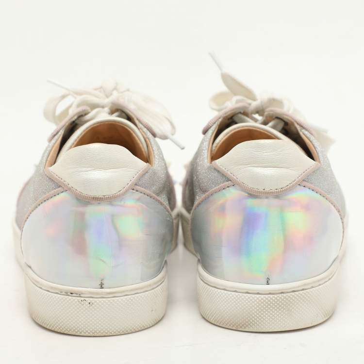 Pre Owned Christian Louboutin Multicolor Iridescent Glitter and Leather Vieira Spike Orlato Low Top Sneakers Size 37.5