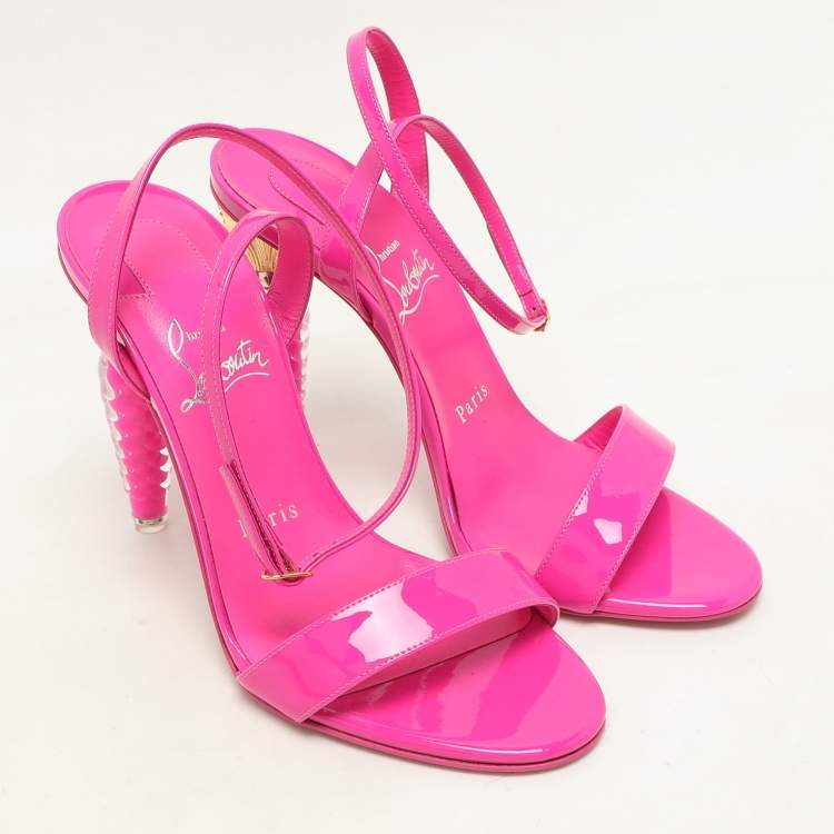 Pre Owned Christian Louboutin Lipgloss Patent Leather Queen Ankle Strap Sandals Size 37