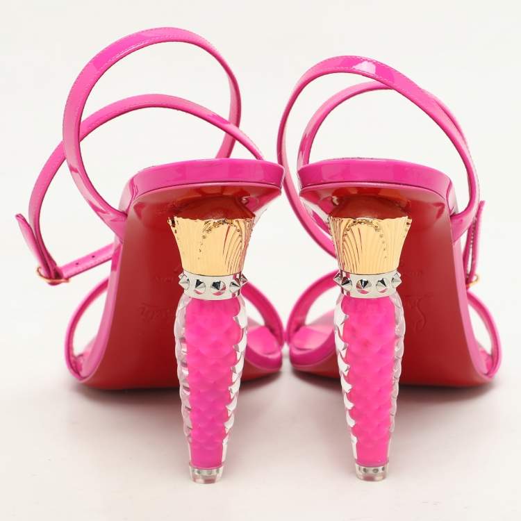 Pre Owned Christian Louboutin Lipgloss Patent Leather Queen Ankle Strap Sandals Size 37