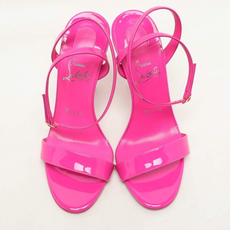 Pre Owned Christian Louboutin Lipgloss Patent Leather Queen Ankle Strap Sandals Size 37