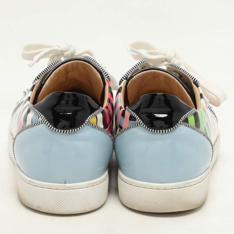 Pre Owned Christian Louboutin Multicolor Patent Leather Spike Trainers Sneakers Size 37