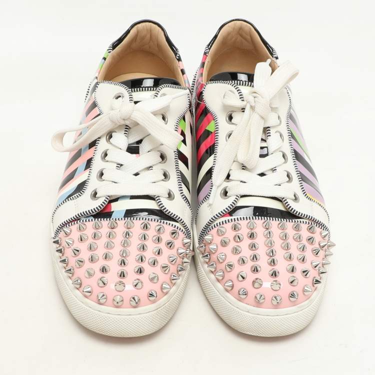 Pre Owned Christian Louboutin Multicolor Patent Leather Spike Trainers Sneakers Size 37