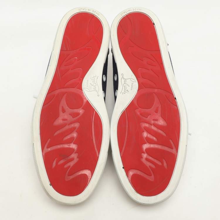 Pre Owned Christian Louboutin Blue/White Denim And Leather Vieira Spikes Low Top Sneakers Size 37