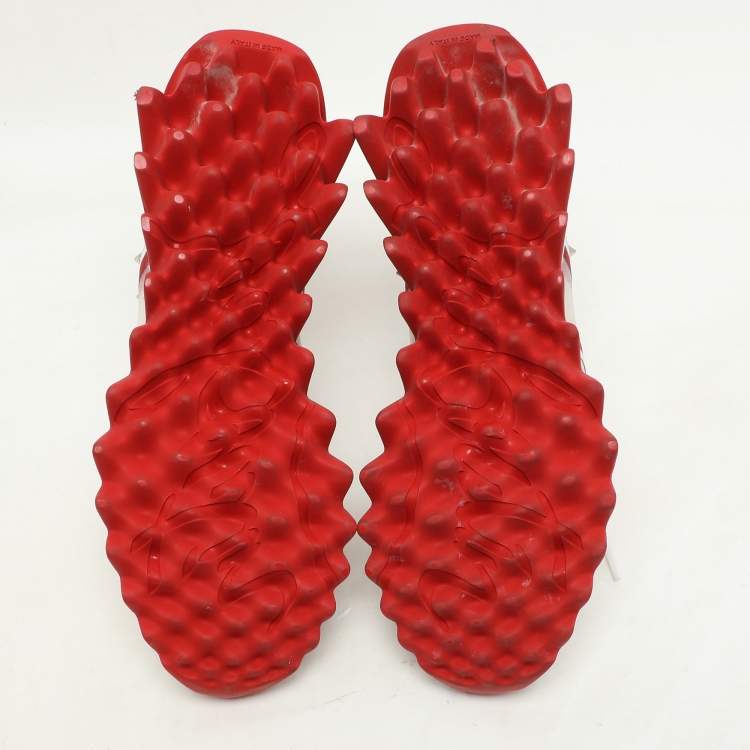 Pre Owned Christian Louboutin White/Red Leather and Mesh Sharkina Low Top Sneakers Size 36.5