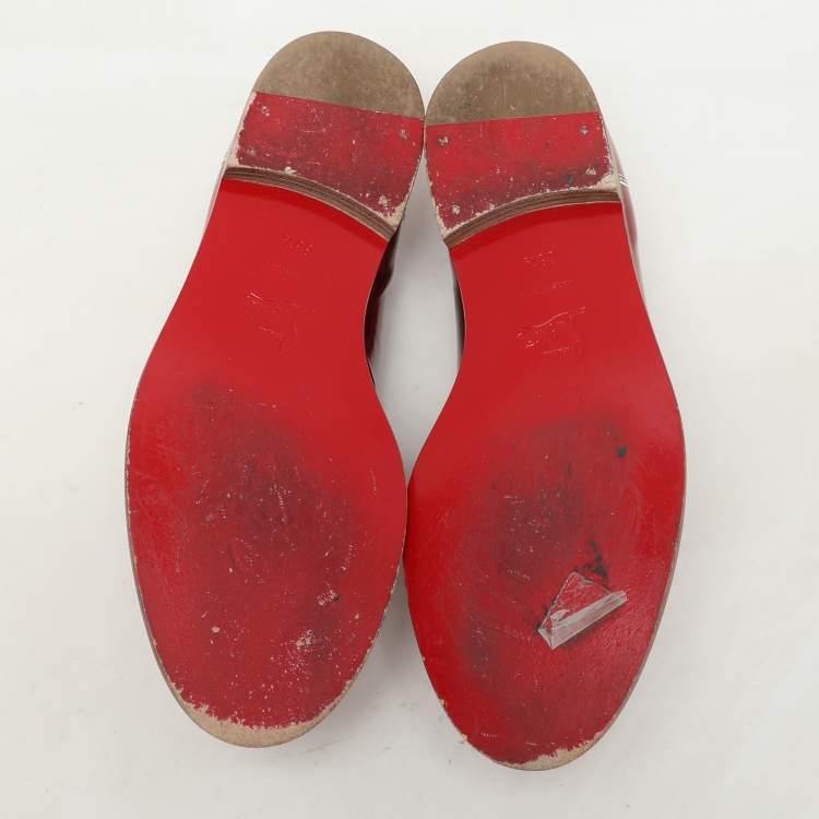 Pre Owned Christian Louboutin Red Patent Leather Mocalaureat Loafers Size 36.5