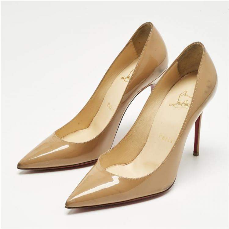 Pre Owned Christian Louboutin Beige Patent Leather Kate Pumps Size 36