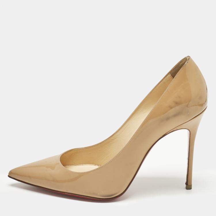 Pre Owned Christian Louboutin Beige Patent Leather Kate Pumps Size 36