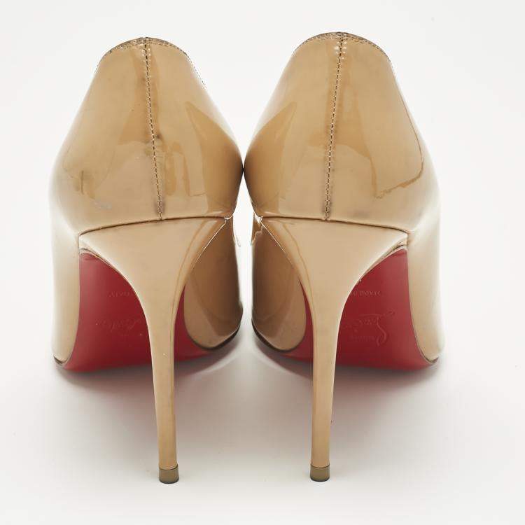 Pre Owned Christian Louboutin Beige Patent Leather Kate Pumps Size 36