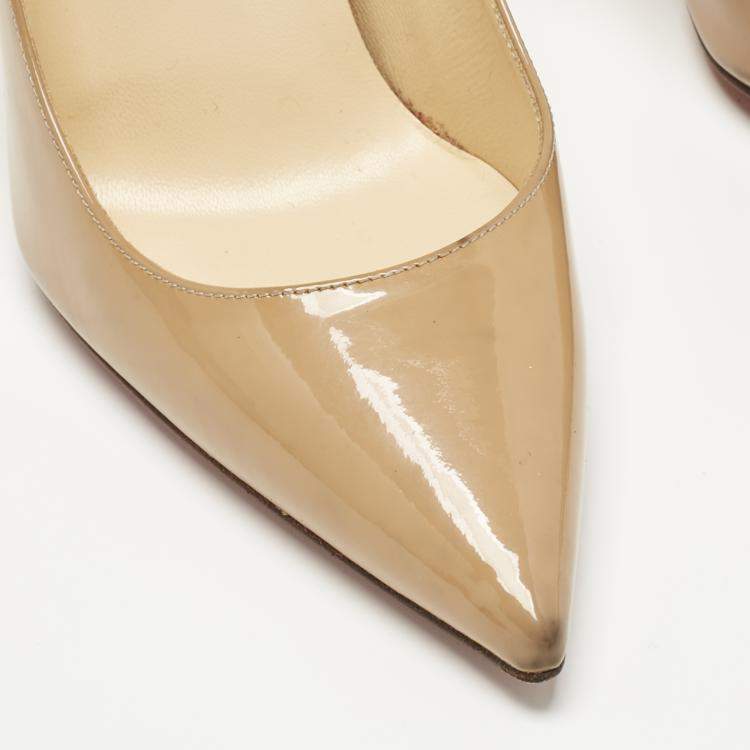 Pre Owned Christian Louboutin Beige Patent Leather Kate Pumps Size 36
