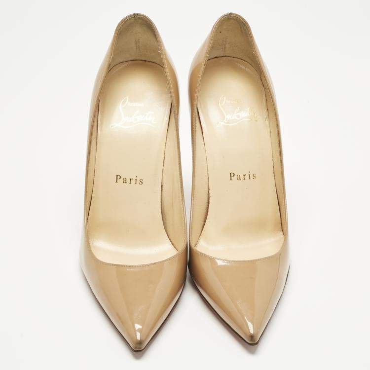 Pre Owned Christian Louboutin Beige Patent Leather Kate Pumps Size 36