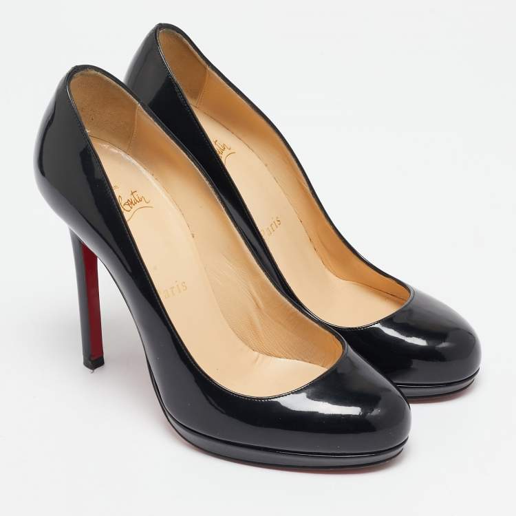 Pre Owned Christian Louboutin Black Patent Leather Filo Pumps Size 36