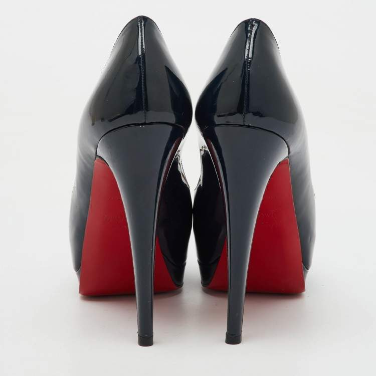 Pre Owned Christian Louboutin Navy Blue Patent Leather Altadama Peep Toe Platform Pumps Size 37.5
