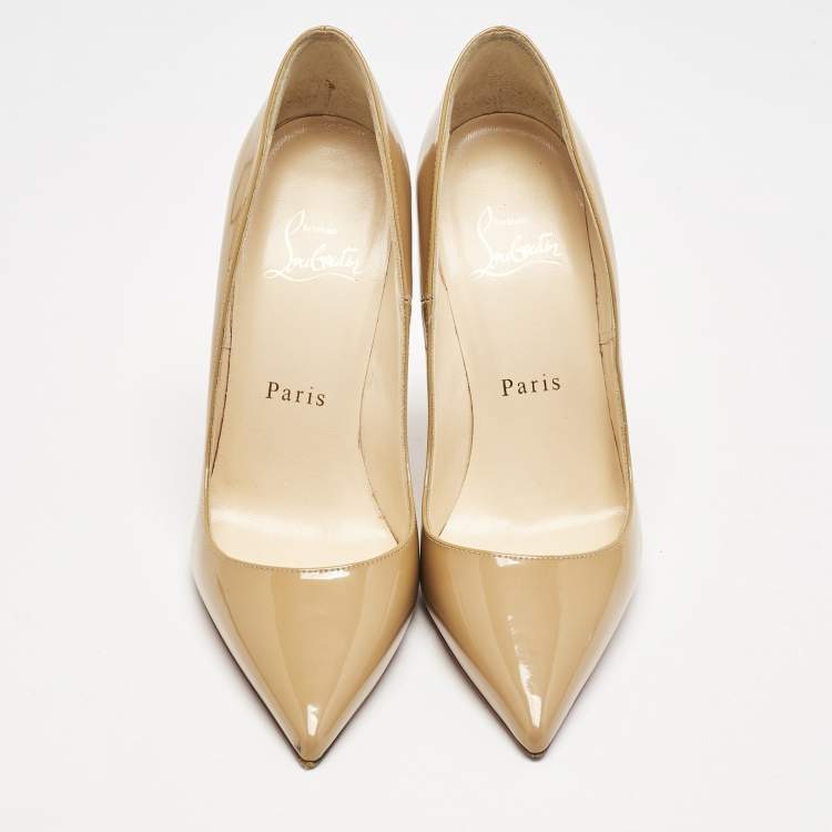 Pre Owned Christian Louboutin Beige Patent Leather So Kate Pumps Size 36
