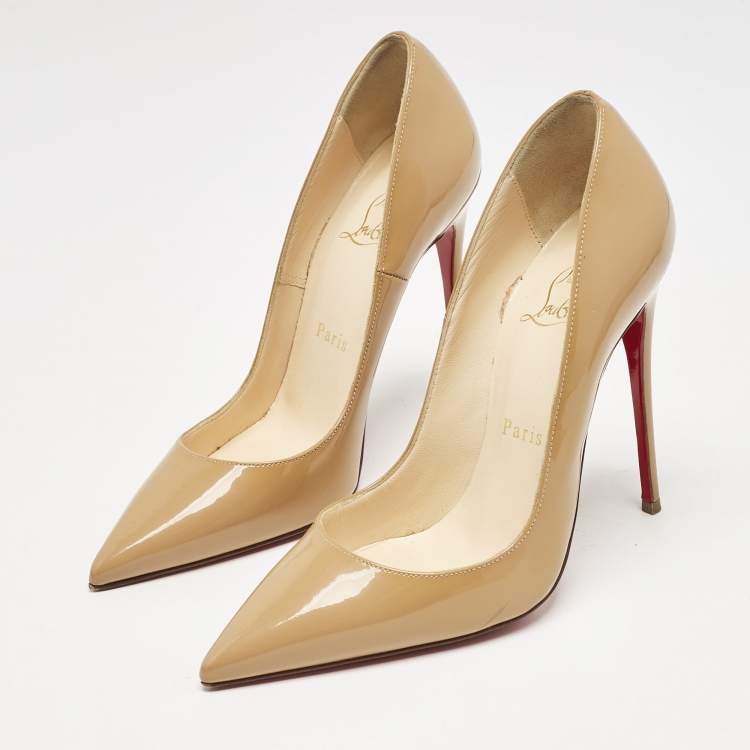 Pre Owned Christian Louboutin Beige Patent Leather So Kate Pumps Size 36