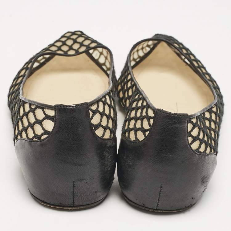 Pre Owned Christian Louboutin Black Leather and Mesh Miss Mix Ballet Flats Size 36.5