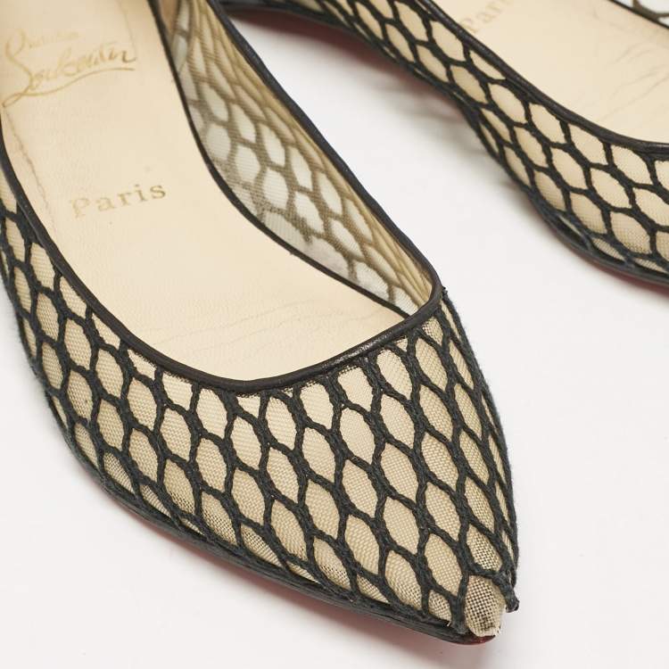 Pre Owned Christian Louboutin Black Leather and Mesh Miss Mix Ballet Flats Size 36.5