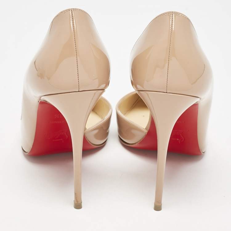 Pre Owned Christian Louboutin Beige Patent Leather Iriza D'orsay Pumps Size 38.5