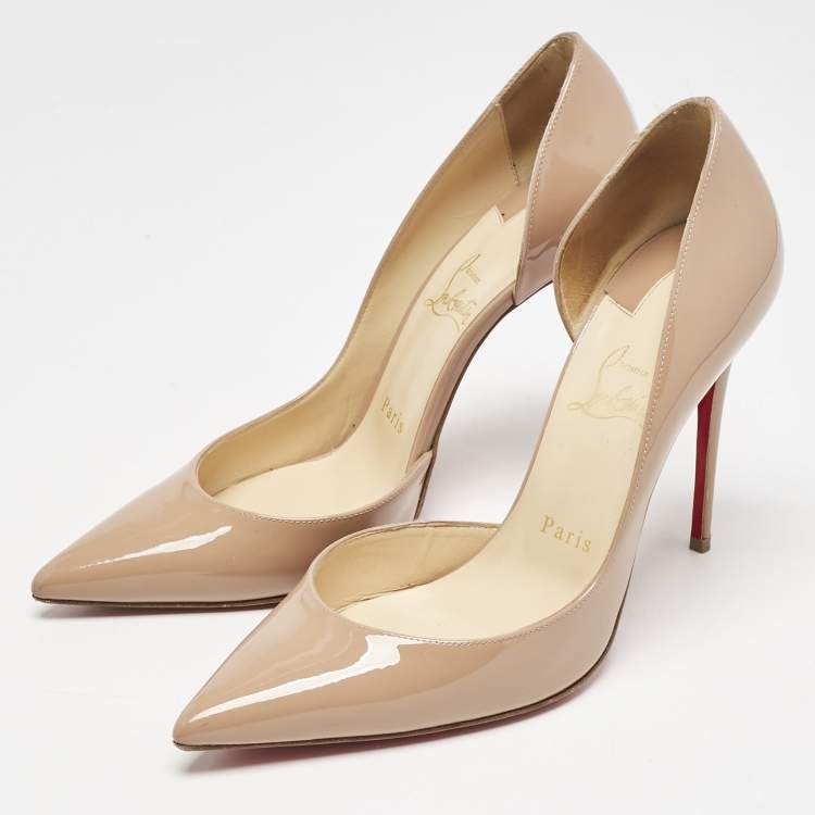 Pre Owned Christian Louboutin Beige Patent Leather Iriza D'orsay Pumps Size 38.5