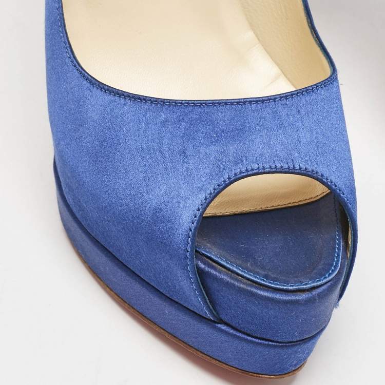 Pre Owned Christian Louboutin Blue Satin Palais Royal Platform Pumps Size 38