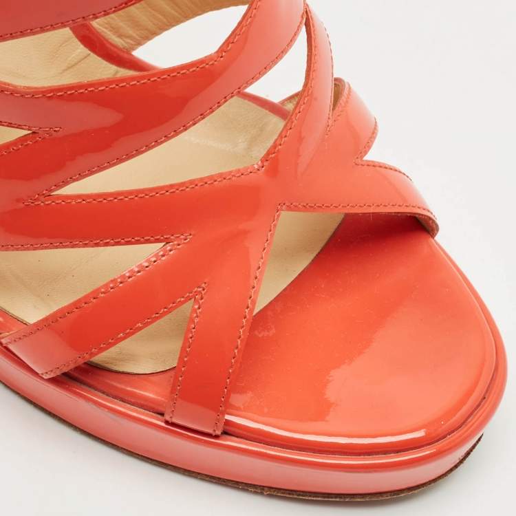 Pre Owned Christian Louboutin Orange Patent Leather Fernando Platform Sandals Size 38