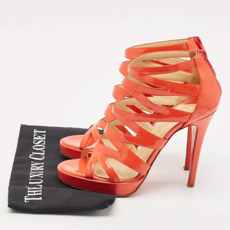 Pre Owned Christian Louboutin Orange Patent Leather Fernando Platform Sandals Size 38