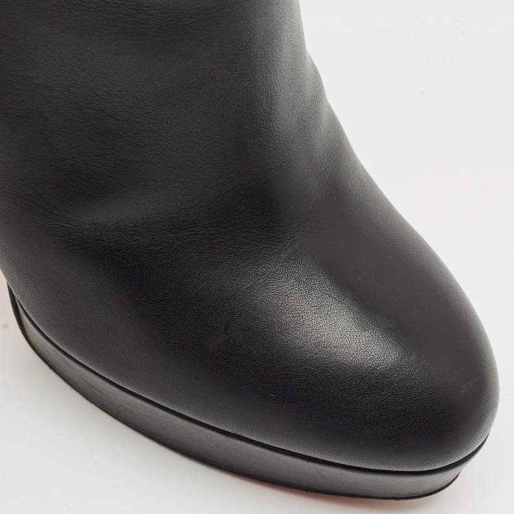 Pre Owned Christian Louboutin Black Leather Bianca Platform Knee Length Boots Size 39