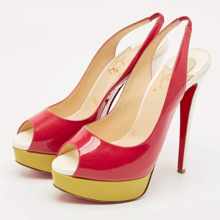 Pre Owned Christian Louboutin Multicolor Patent Leather Lady Peep Toe Platform Slingback Pumps Size 37