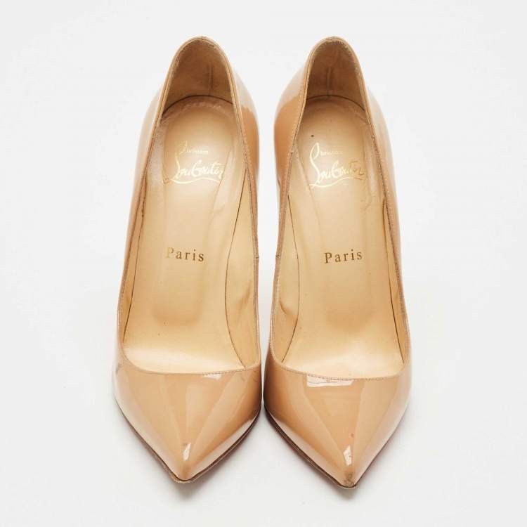 Pre Owned Christian Louboutin Beige Patent Leather So Kate Pumps Size 37.5