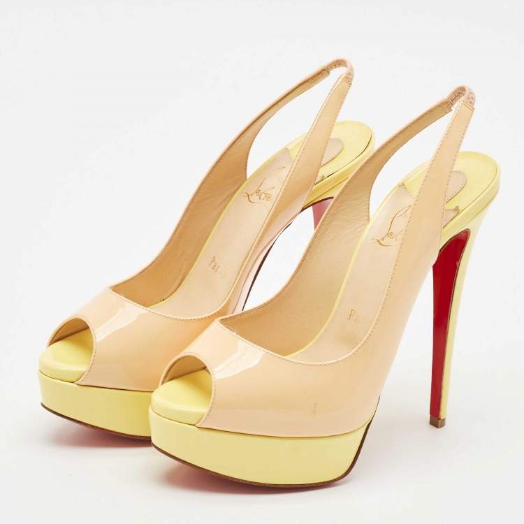 Pre Owned Christian Louboutin Multicolor Patent Leather Lady Peep Slingback Pumps Size 37