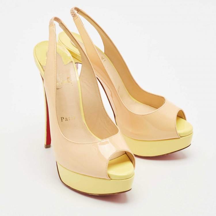 Pre Owned Christian Louboutin Multicolor Patent Leather Lady Peep Slingback Pumps Size 37