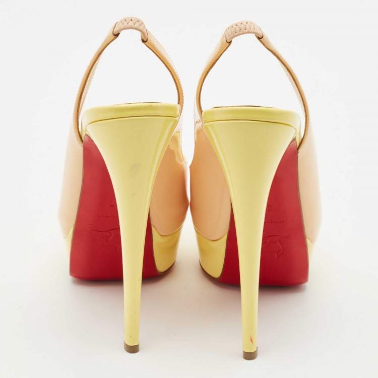 Pre Owned Christian Louboutin Multicolor Patent Leather Lady Peep Slingback Pumps Size 37