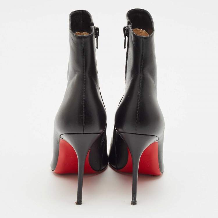 Pre Owned Christian Louboutin Black Leather Calamijane Pointed Toe Ankle Length Boots Size 38