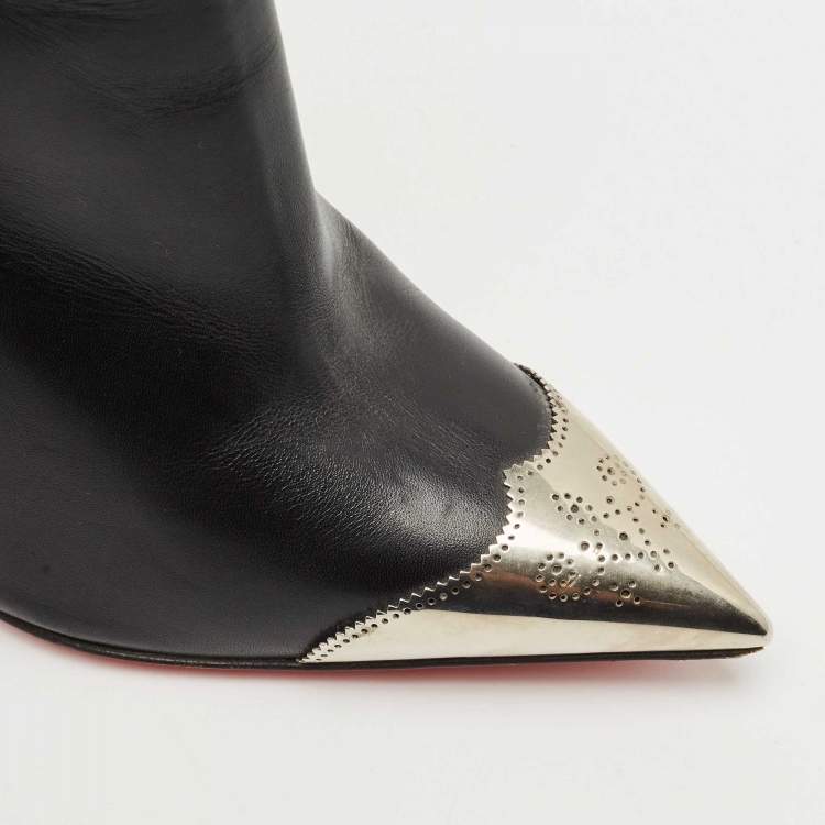 Pre Owned Christian Louboutin Black Leather Calamijane Pointed Toe Ankle Length Boots Size 38
