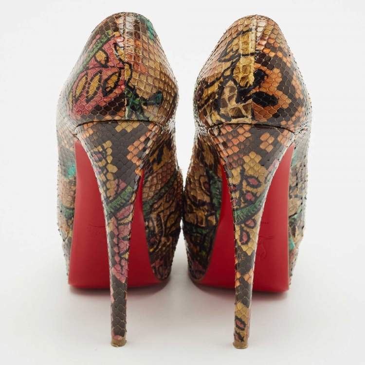 Pre Owned Christian Louboutin Multicolor Python Leather Lady Peep Toe Platform Pumps Size 37