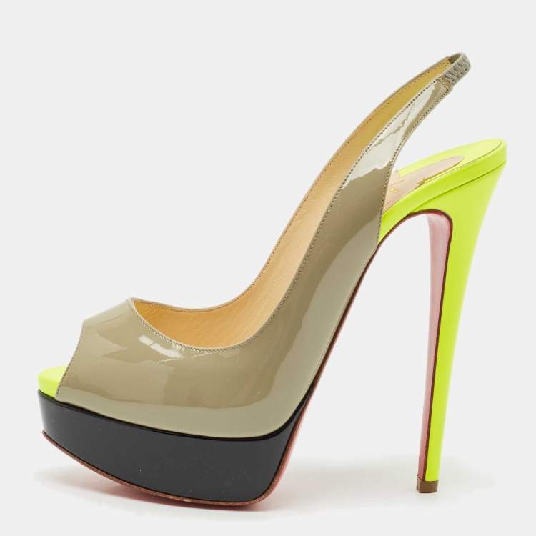 Pre Owned Christian Louboutin Multicolor Patent Leather Lady Peep Toe Platform Slingback Pumps Size 37
