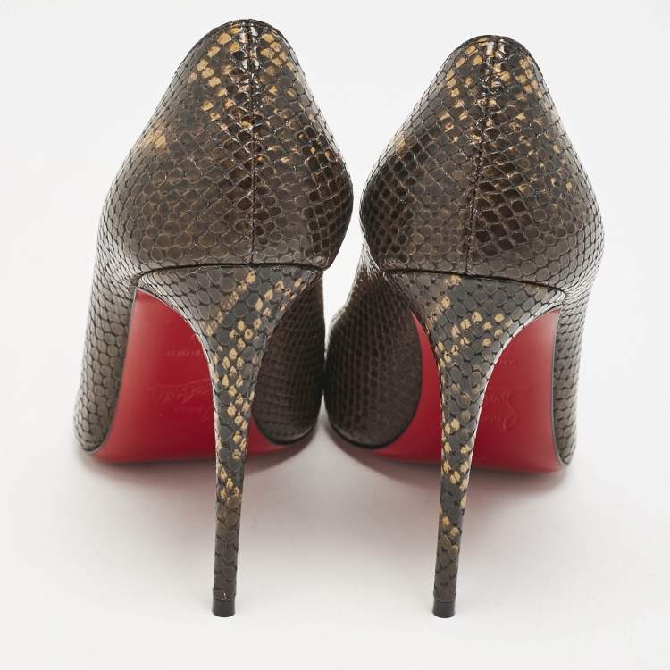 Pre Owned Christian Louboutin Dark Brown Python Embossed Leather So Kate Pumps Size 37