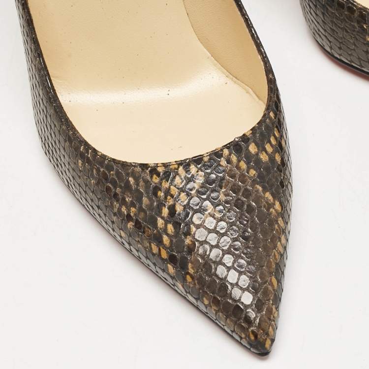 Pre Owned Christian Louboutin Dark Brown Python Embossed Leather So Kate Pumps Size 37