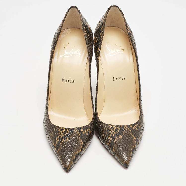 Pre Owned Christian Louboutin Dark Brown Python Embossed Leather So Kate Pumps Size 37